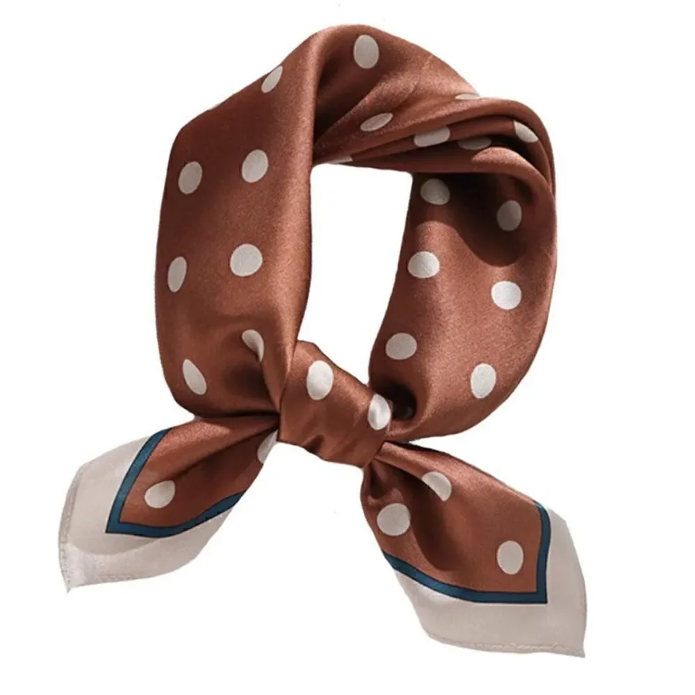 Brown Polka Dot Mulberry Silk Neck Scarf